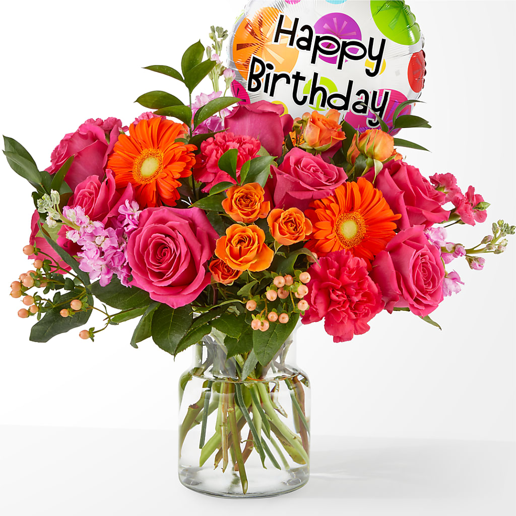 Fiesta Bouquet with Birthday Balloon – CELEBRATE SHOP & DECOR LLC, Lilburn GA
