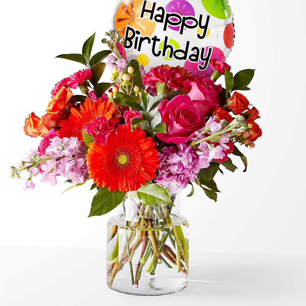 Fiesta Bouquet with Birthday Balloon – CELEBRATE SHOP & DECOR LLC, Lilburn GA